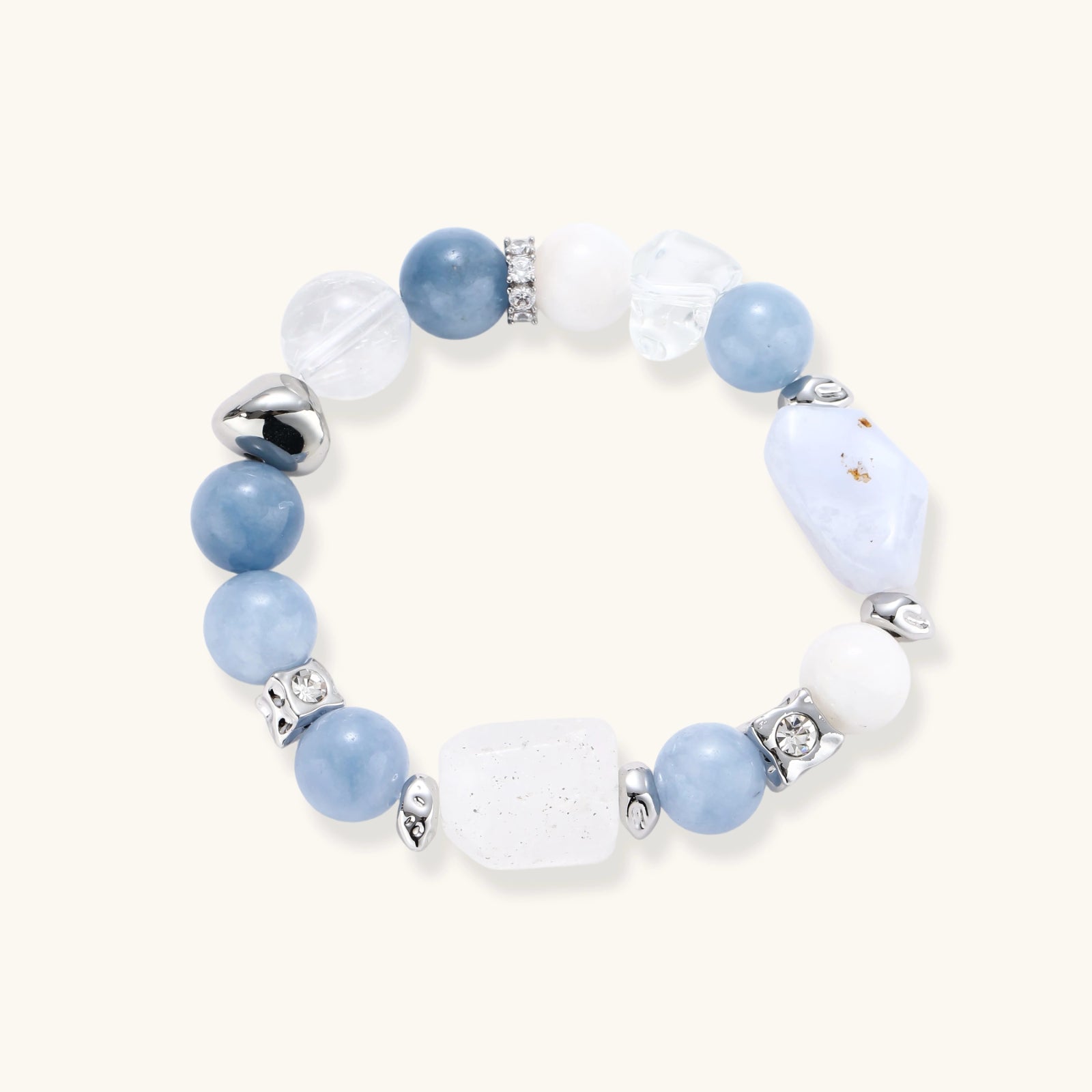The Still Water Bracelet — Aquamarine & Quartz Stretch Bracelet <span class="by">by Monarch & Marigold Co.</span>
