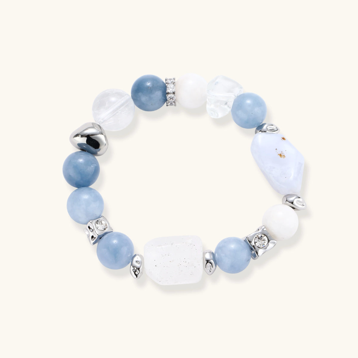 The Still Water Bracelet, Aquamarine & Quartz Stretch Bracelet
