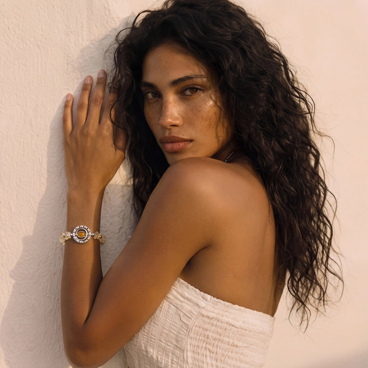 The Solstice Bracelet, Citrine & Silver-Toned Stretch Bracelet