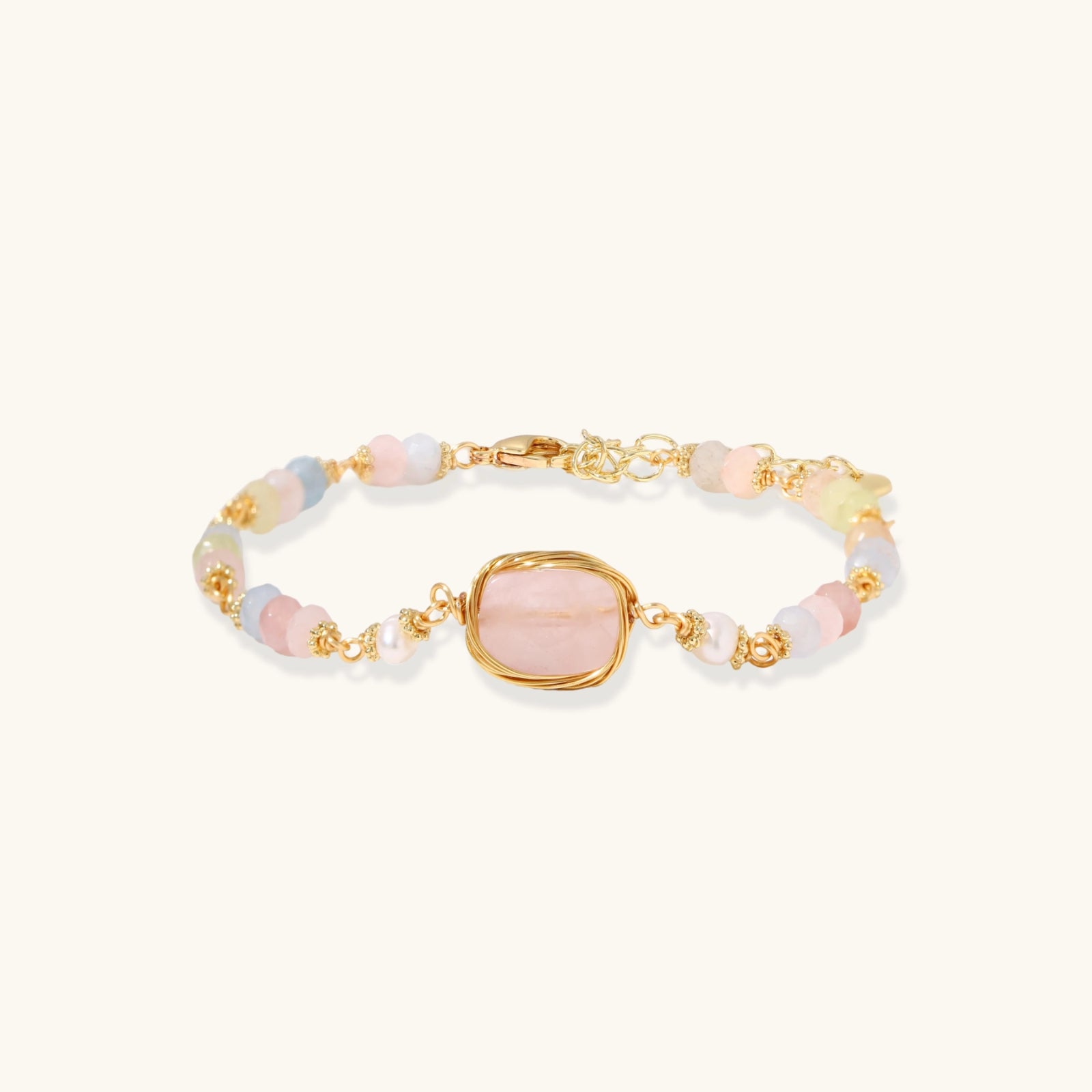 The Papel Picado Bracelet - Rose Quartz & Freshwater Pearl Beaded Bracelet<span class="by">by Monarch & Marigold Co.</span>