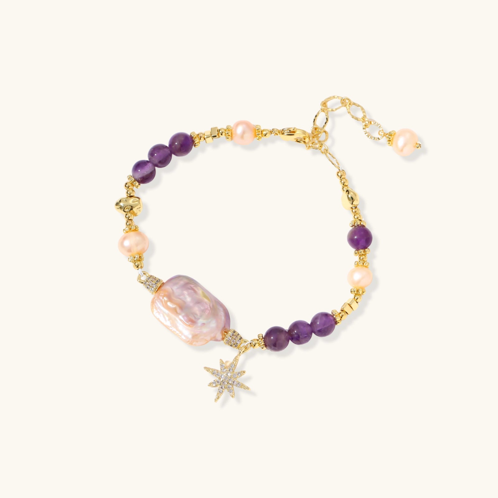 The Nightfall Bracelet — Amethyst & Baroque Pearl <span class="by">by Monarch & Marigold Co.</span>