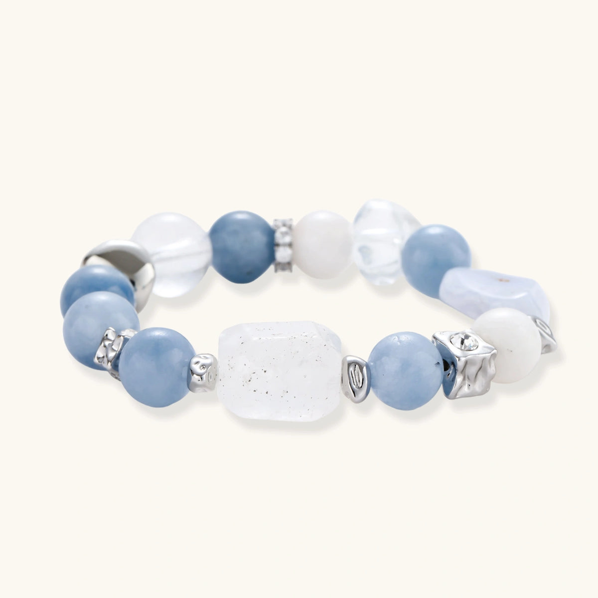 The Still Water Bracelet, Aquamarine & Quartz Stretch Bracelet