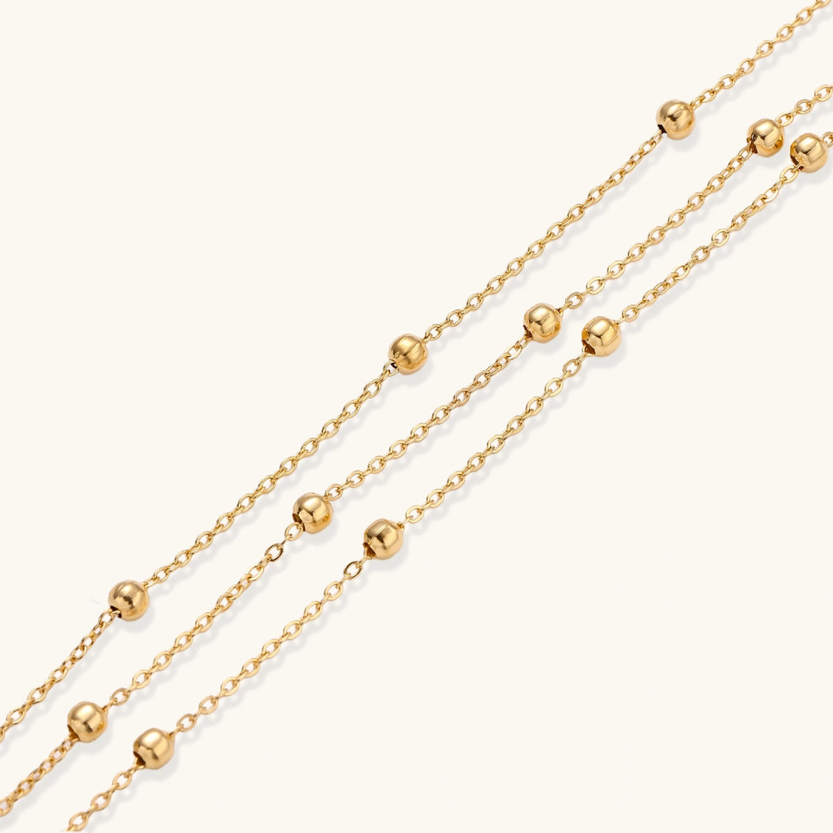 The Orbit Bracelet, Triple-Strand Gold Beaded Chain