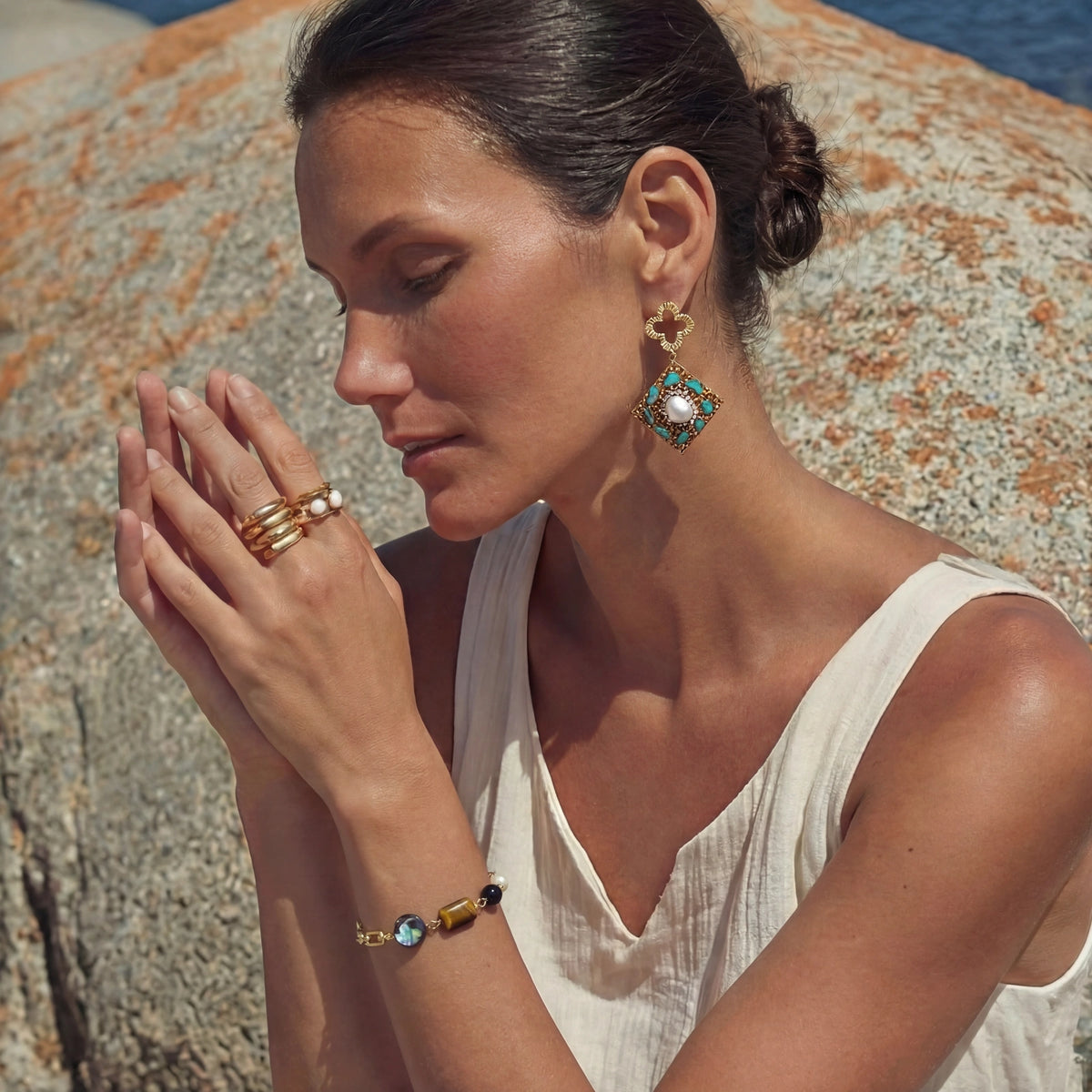 The Curio Bracelet, Tiger's Eye, Obsidian & Freshwater Pearl