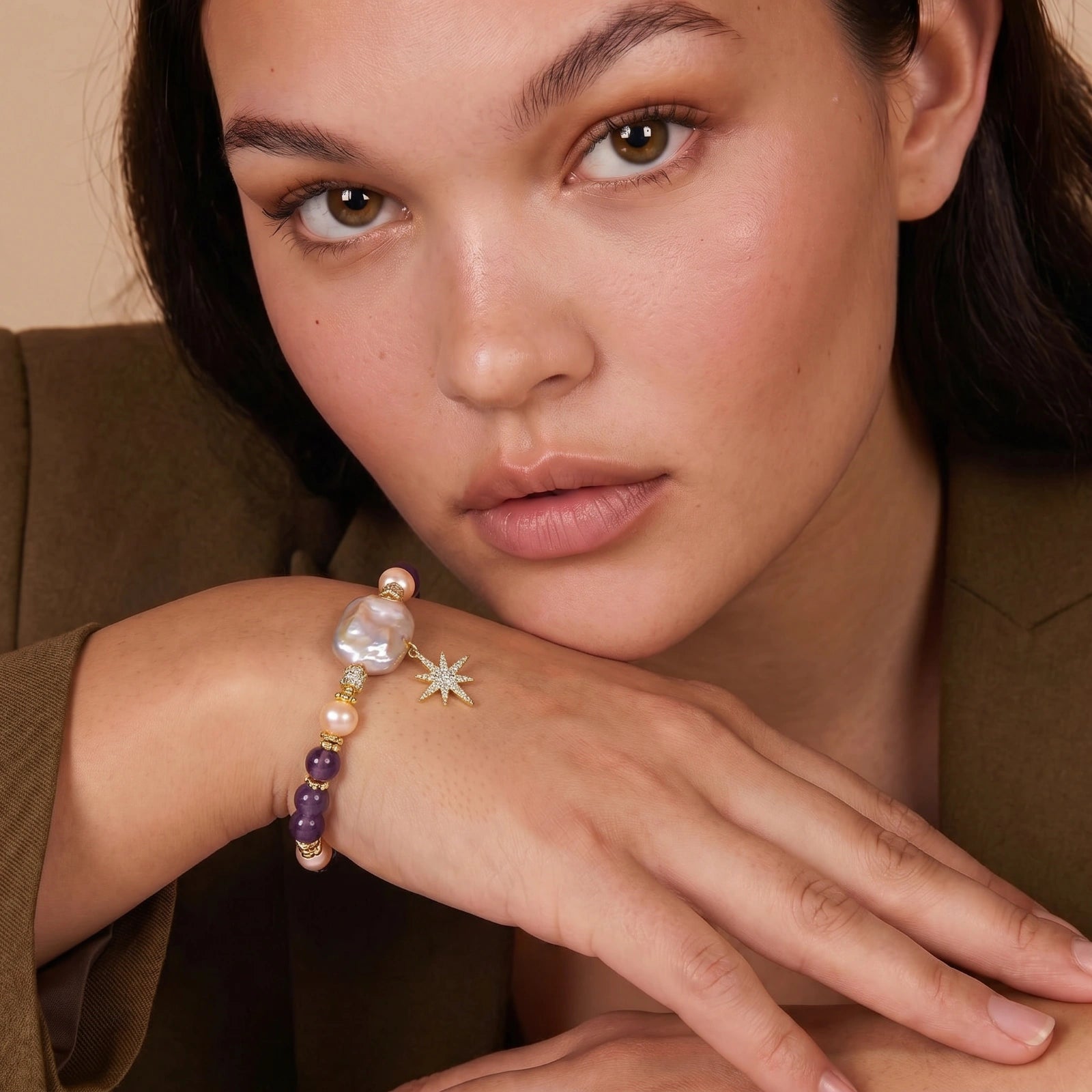 The Nightfall Bracelet — Amethyst & Baroque Pearl <span class="by">by Monarch & Marigold Co.</span>