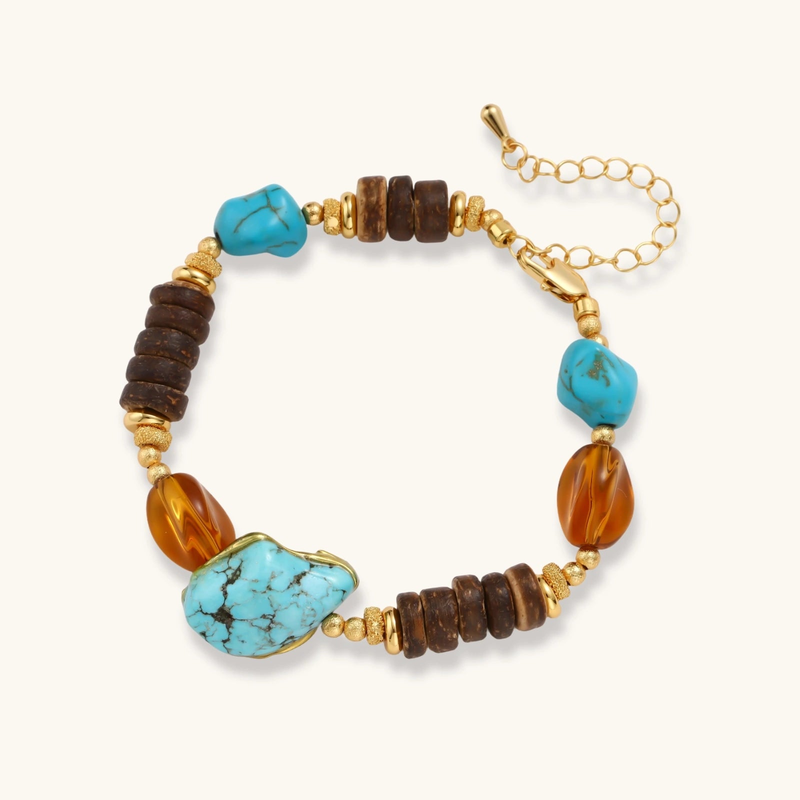 The Marigold Path Bracelet — Turquoise, Amber Resin & Coconut Wood <span class="by">by Monarch & Marigold Co.</span>