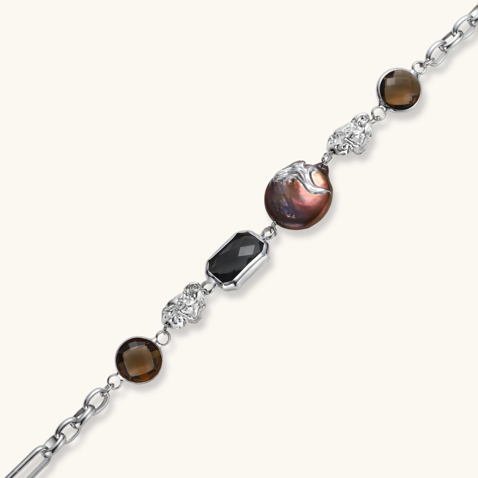 The Ofrenda Bracelet —Baroque Pearl & Smoky Quartz Chain Bracelet <span class="by">by Monarch & Marigold Co.</span>