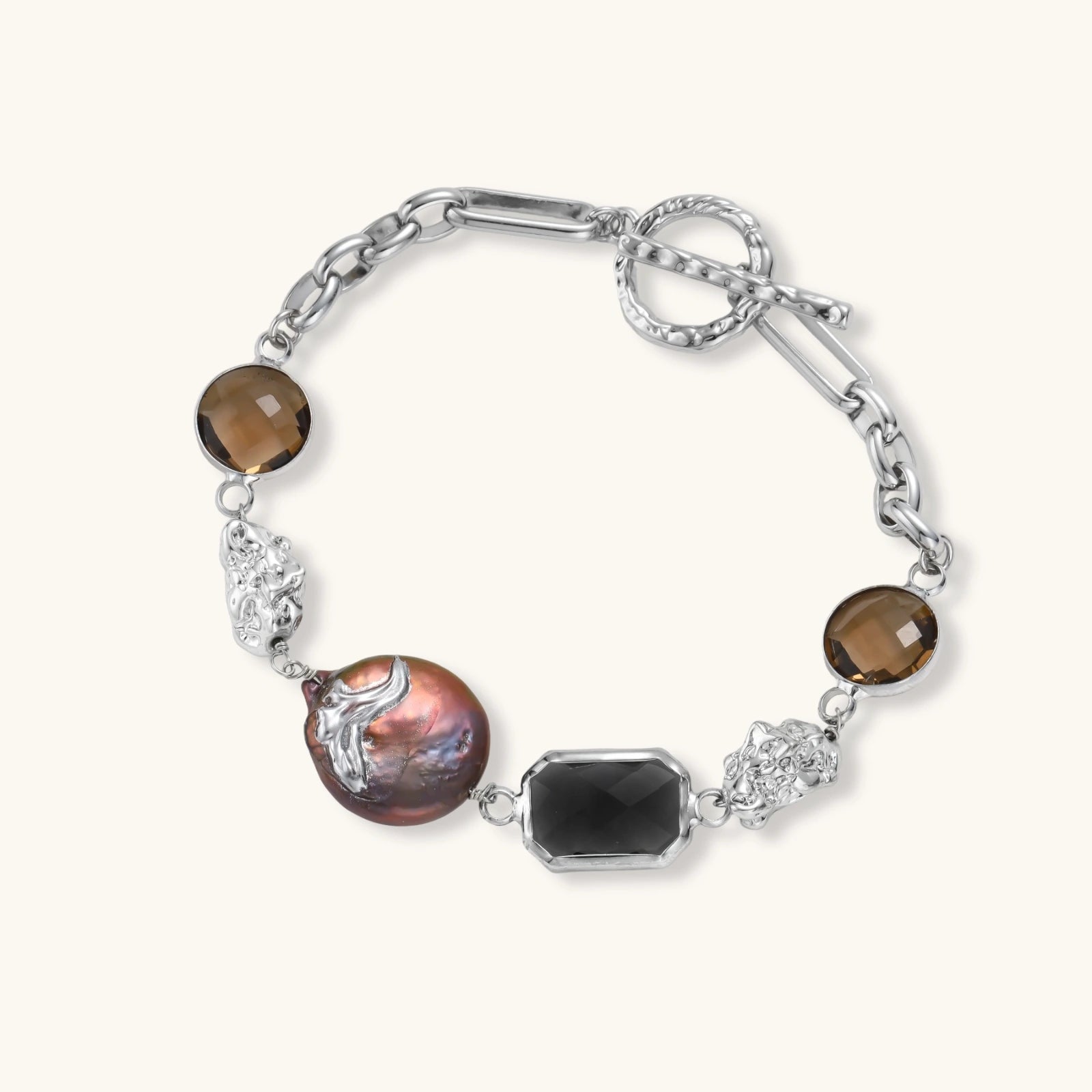 The Ofrenda Bracelet —Baroque Pearl & Smoky Quartz Chain Bracelet <span class="by">by Monarch & Marigold Co.</span>