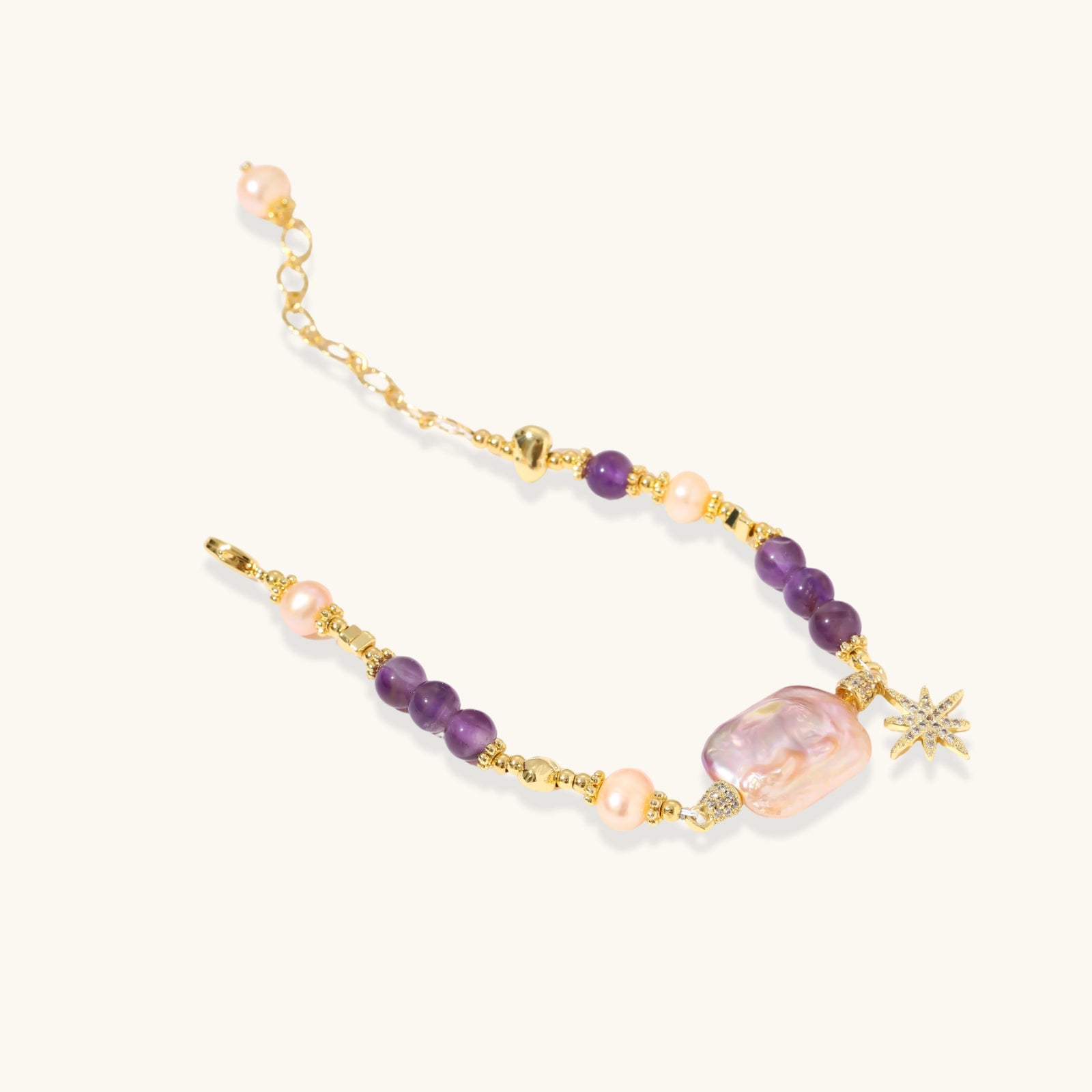 The Nightfall Bracelet — Amethyst & Baroque Pearl <span class="by">by Monarch & Marigold Co.</span>
