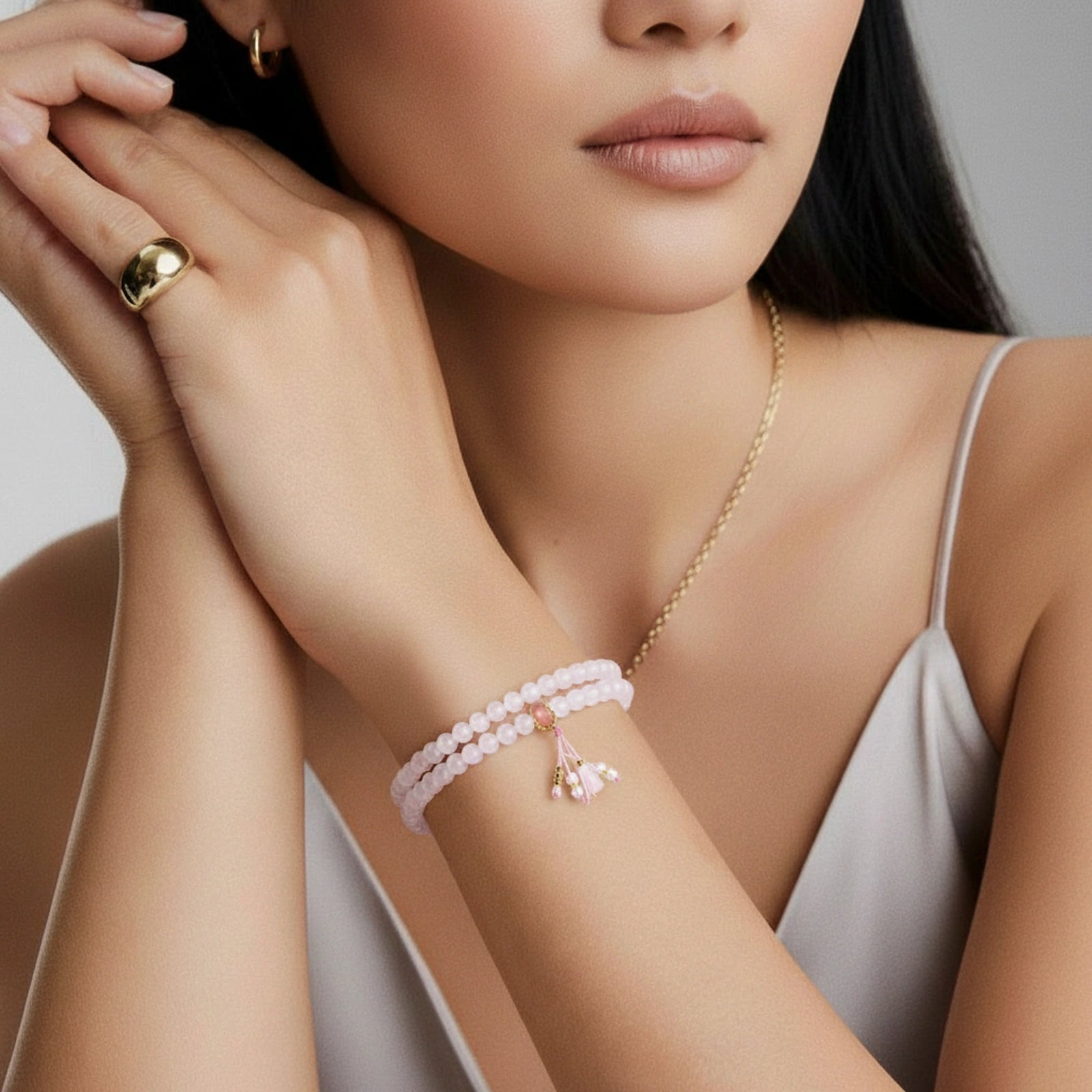 The Blush Bracelet —   Rose Quartz, Agate & Gold Vermeil Wrap <span class="by">by Monarch & Marigold Co.</span>