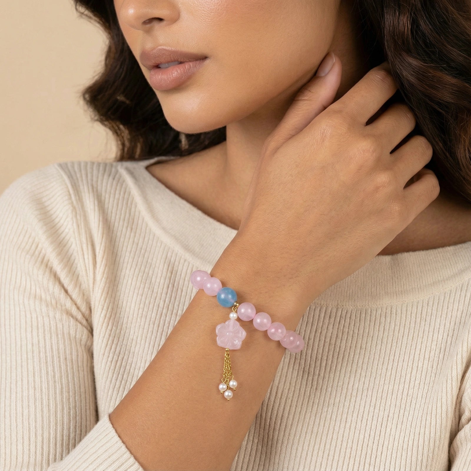 The Rose Garden Bracelet — Rose Quartz & Gold Vermeil <span class="by">by Monarch & Marigold Co.</span>