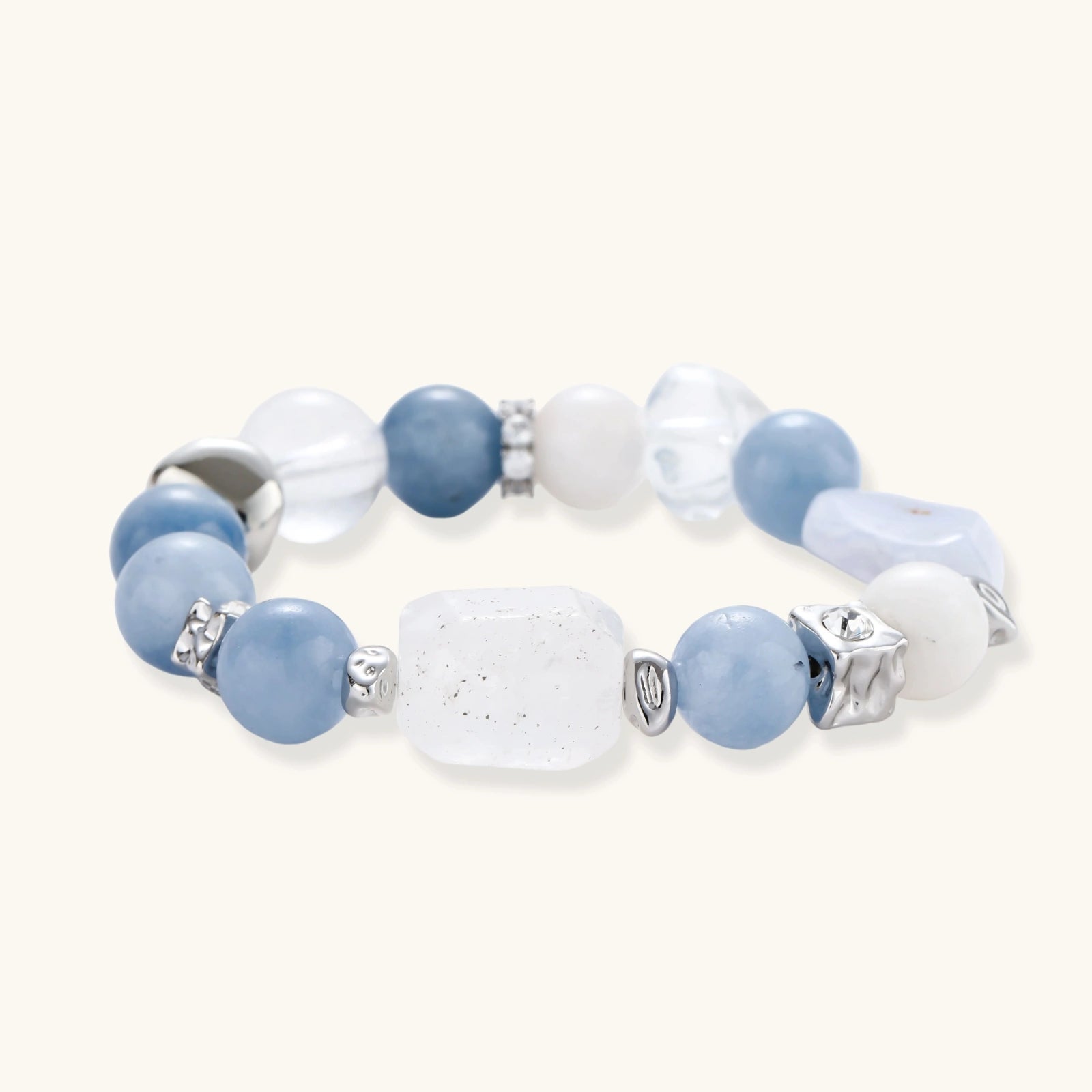 The Still Water Bracelet — Aquamarine & Quartz Stretch Bracelet <span class="by">by Monarch & Marigold Co.</span>