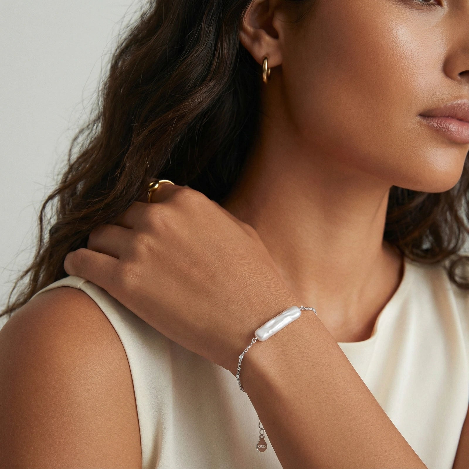 The River Stone Bracelet — Baroque Pearl & Sterling Silver <span class="by">by Monarch & Marigold Co.</span>