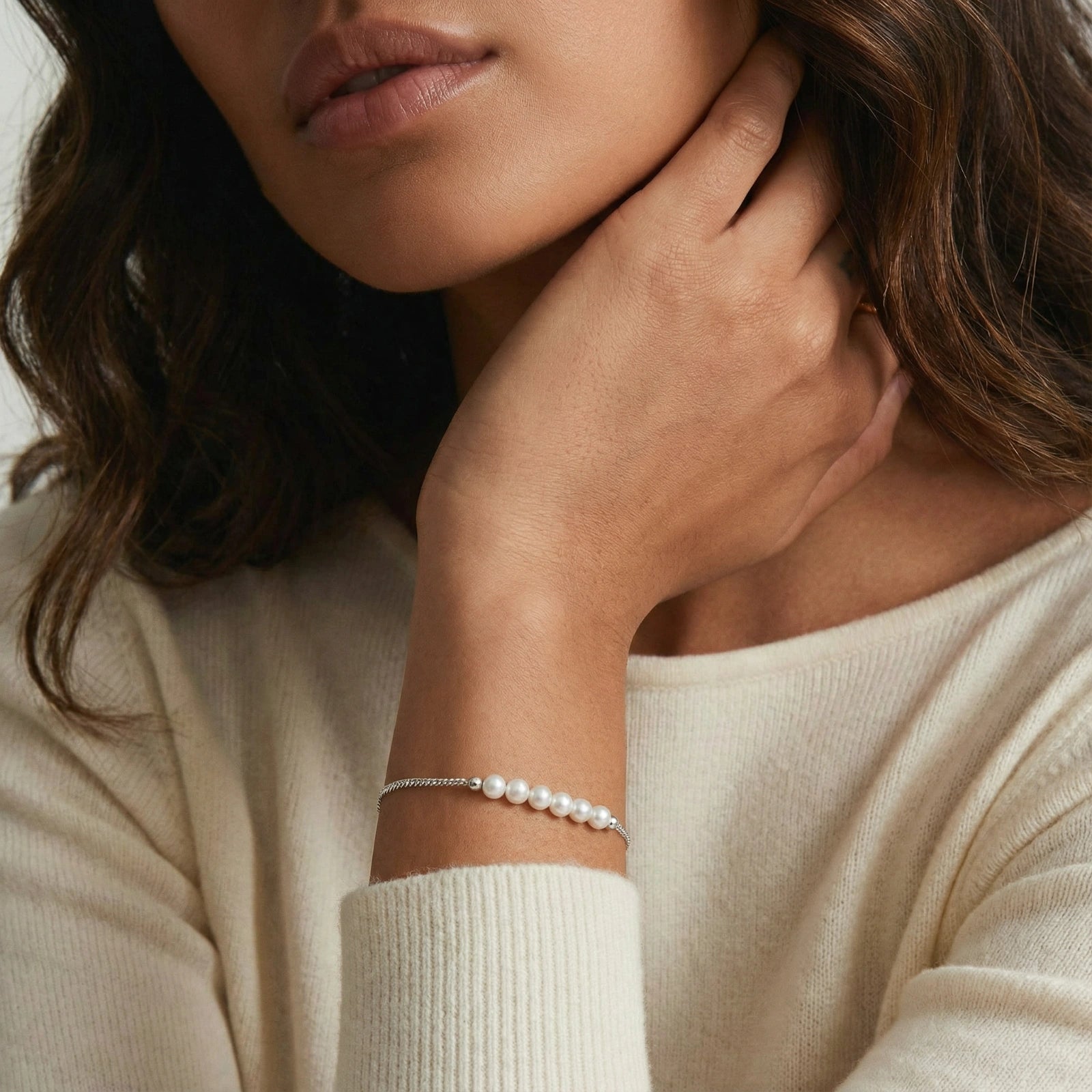 The Whisper Bracelet — Freshwater Pearl & Sterling Silver Chain  <span class="by">by Monarch & Marigold Co.</span>