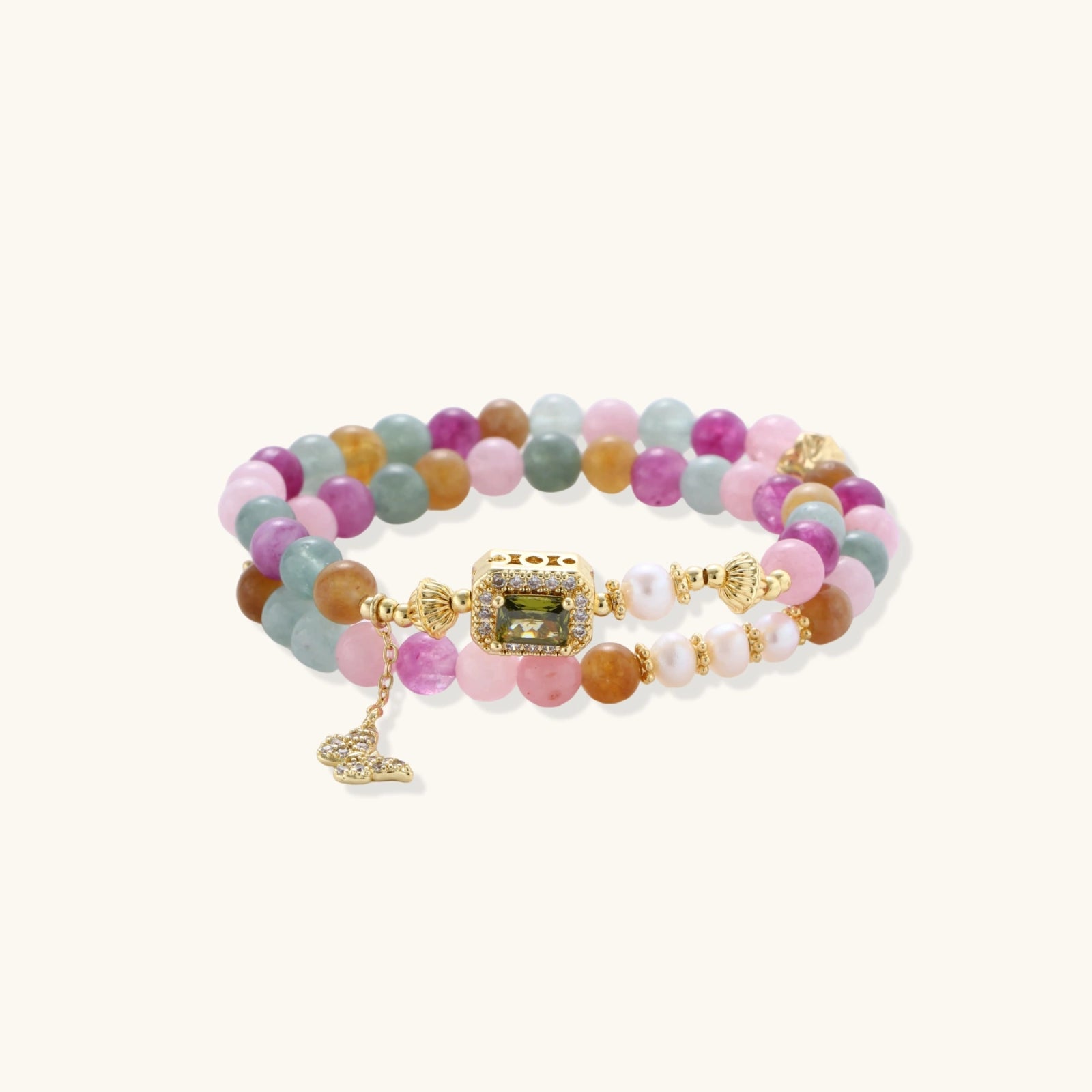 The Flutter Bracelet — Freshwater Pearl & Butterfly Charm Wrap <span class="by">by Monarch & Marigold Co.</span>