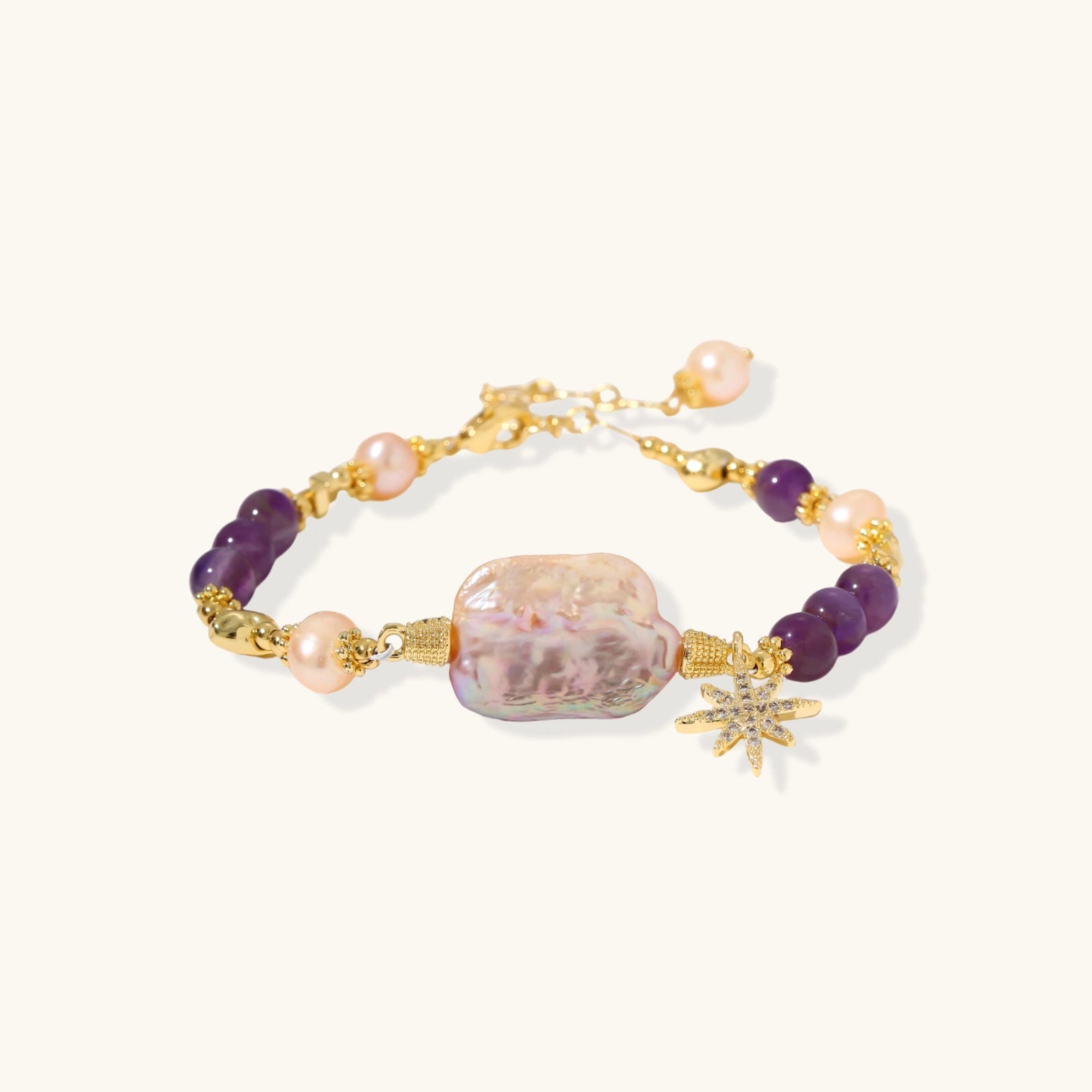 The Nightfall Bracelet — Amethyst & Baroque Pearl <span class="by">by Monarch & Marigold Co.</span>