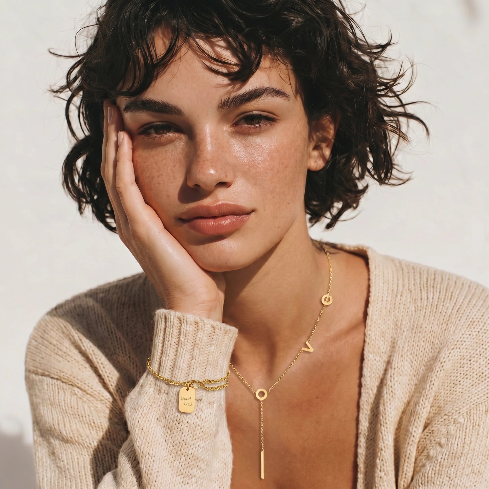 The Talisman Bracelet — 
Engraved "Good Luck" Gold Charm 
by Monarch & Marigold Co.