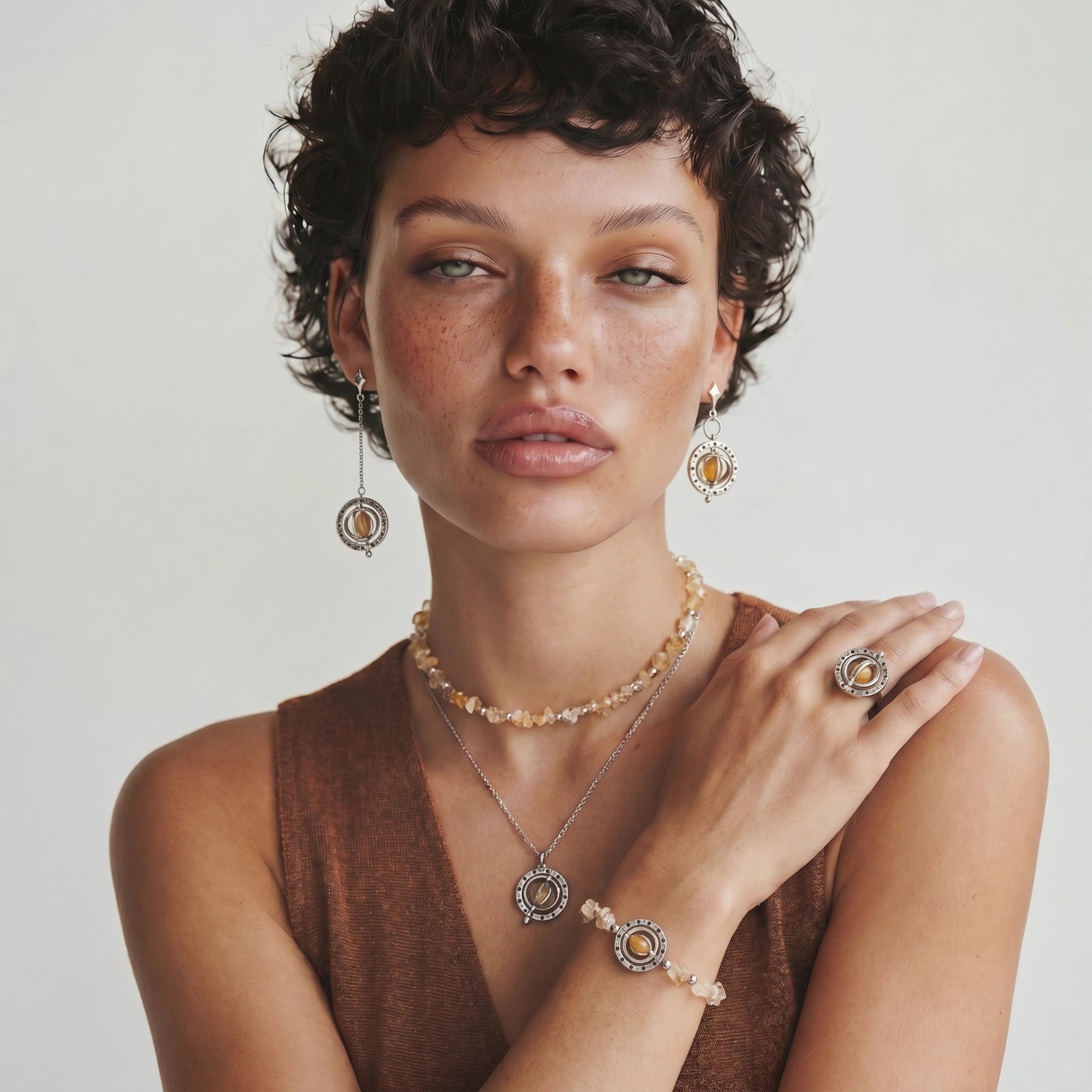 The Solstice Bracelet — Citrine & Silver-Toned Stretch Bracelet <span class="by">by Monarch & Marigold Co.</span>