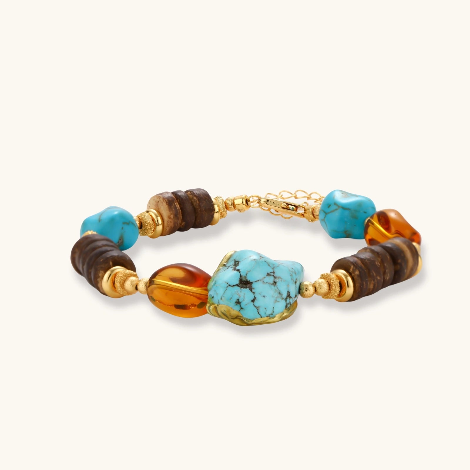 The Marigold Path Bracelet — Turquoise, Amber Resin & Coconut Wood <span class="by">by Monarch & Marigold Co.</span>