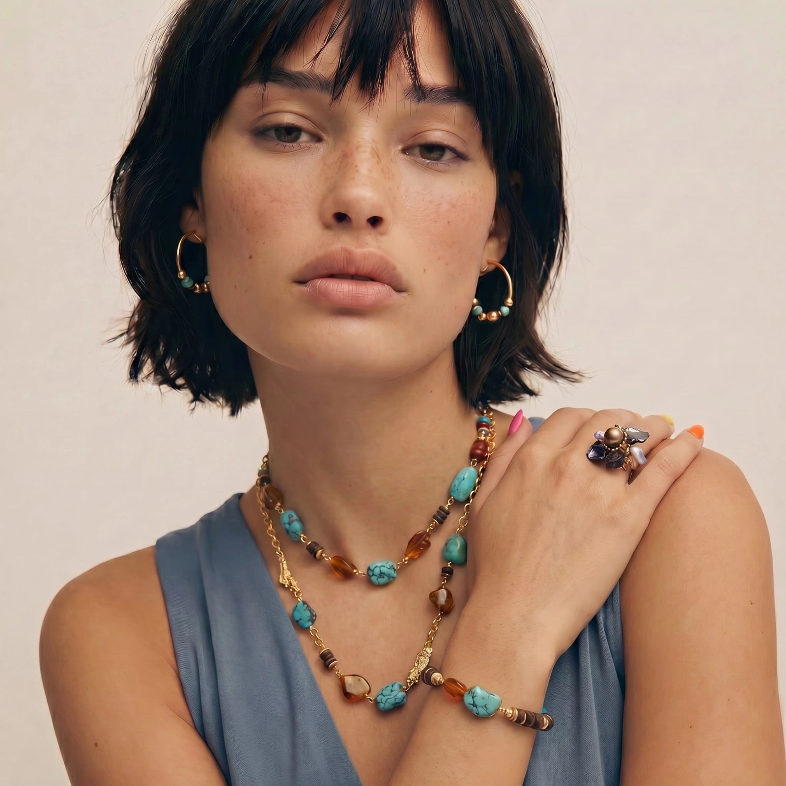 The Marigold Path Bracelet — Turquoise, Amber Resin & Coconut Wood <span class="by">by Monarch & Marigold Co.</span>