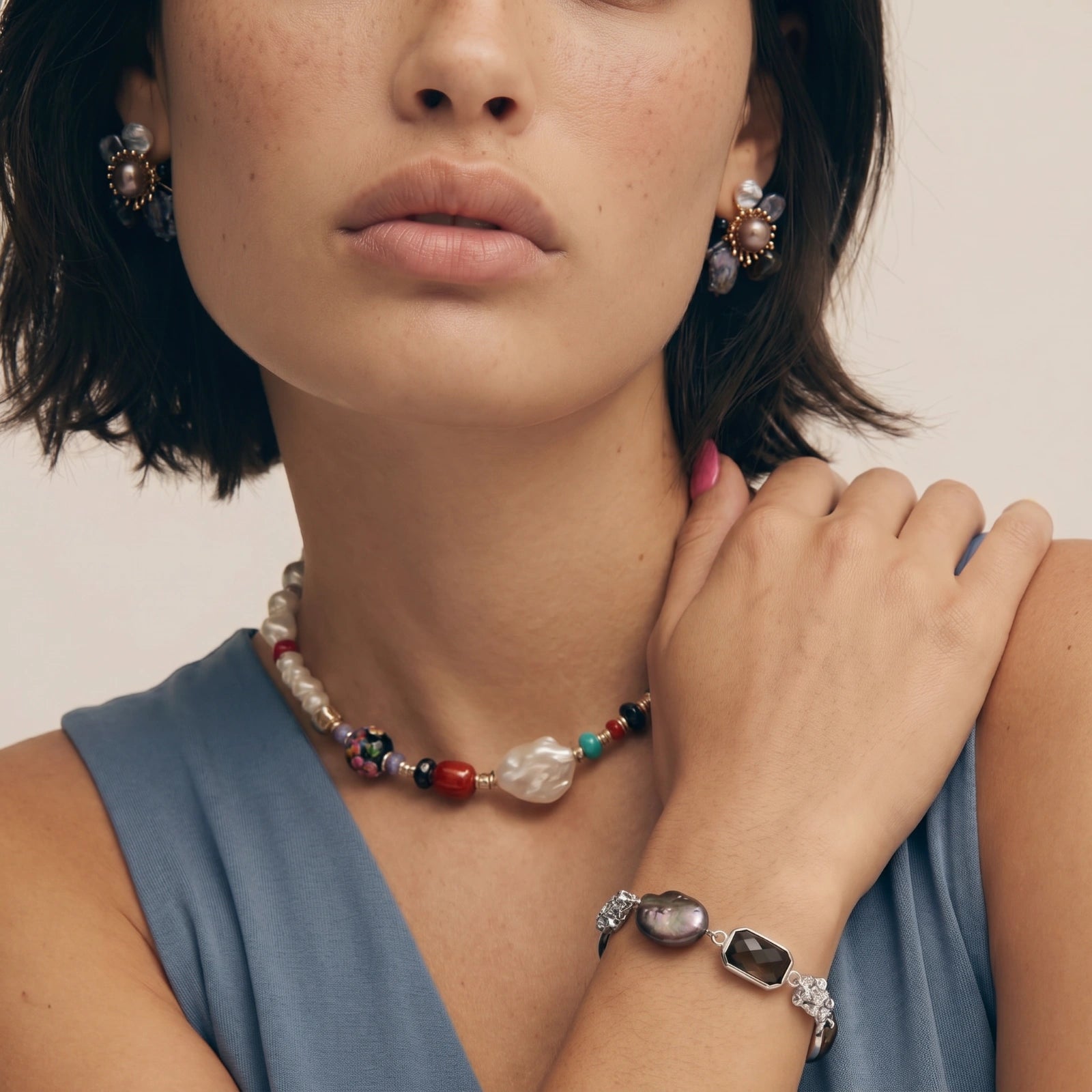 The Ofrenda Bracelet —Baroque Pearl & Smoky Quartz Chain Bracelet <span class="by">by Monarch & Marigold Co.</span>