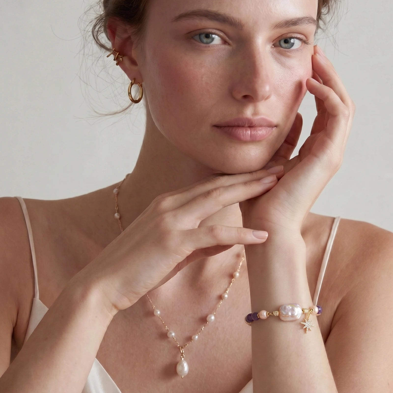 The Nightfall Bracelet — Amethyst & Baroque Pearl <span class="by">by Monarch & Marigold Co.</span>